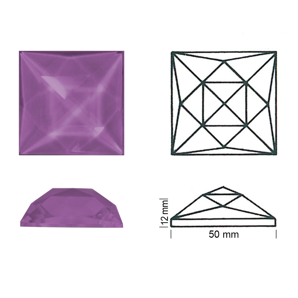 Glasstein Rautenquadrat 50/50 violett