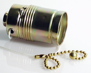 Socket E 27 with pull switch brass Socket E 27 with pull switch brass