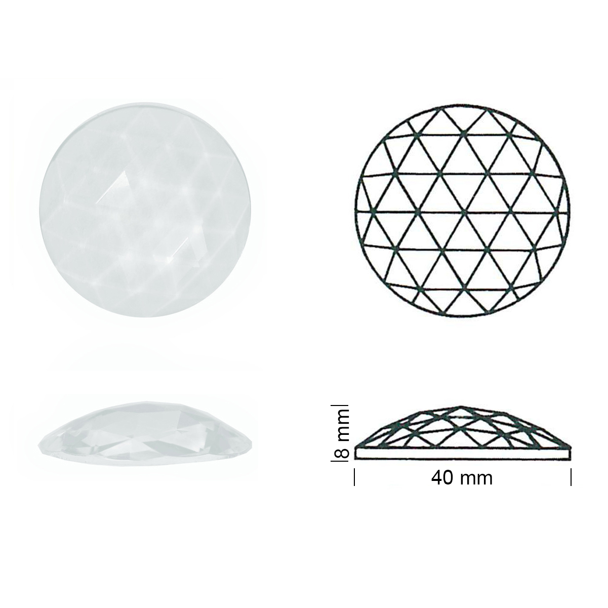 Glasstein Rautenkreis 40mm weißopal