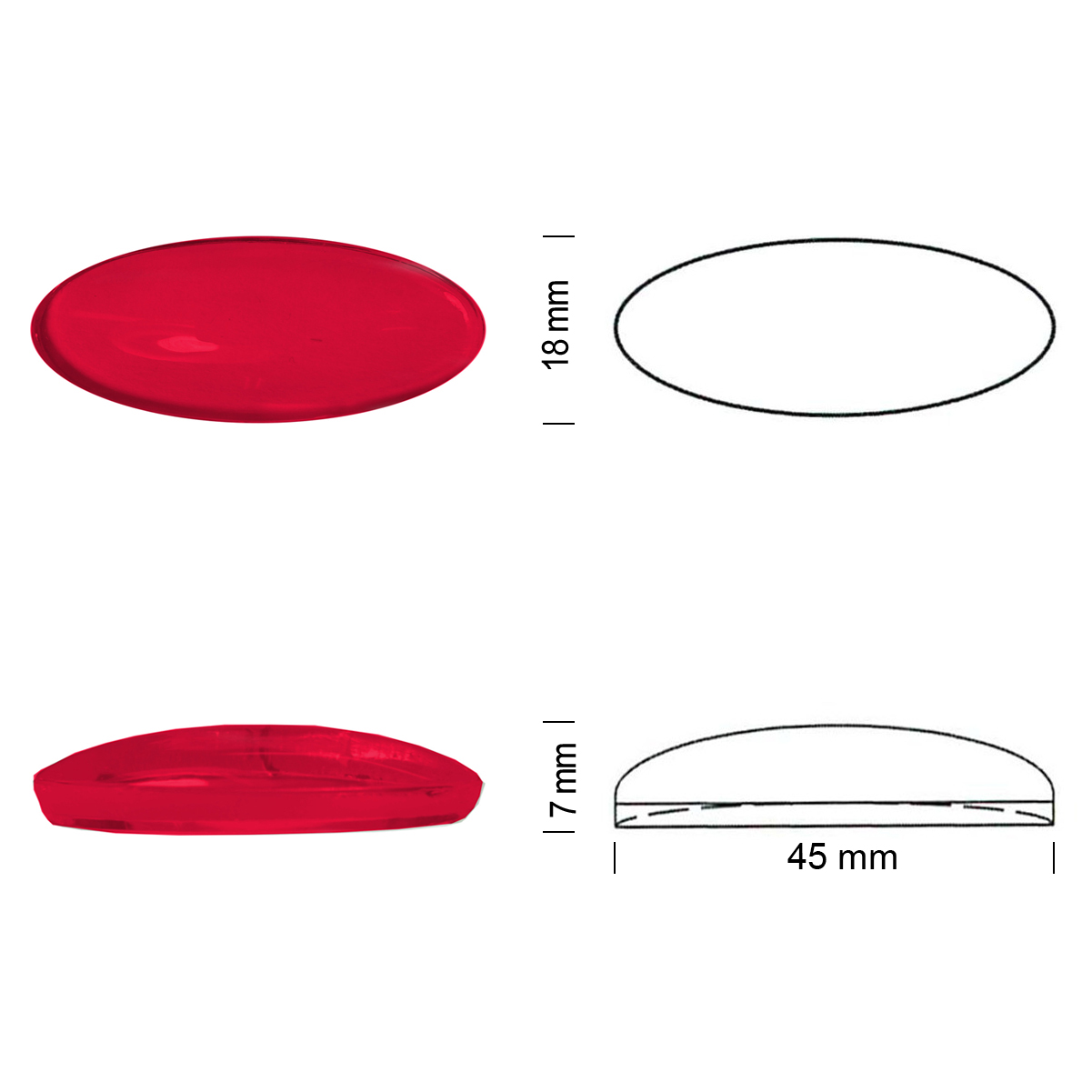 Glasstein Hohlbodenmuggel 45/18 dunkelrot Glasstein Hohlbodenmuggel 45/18 dunkelrot