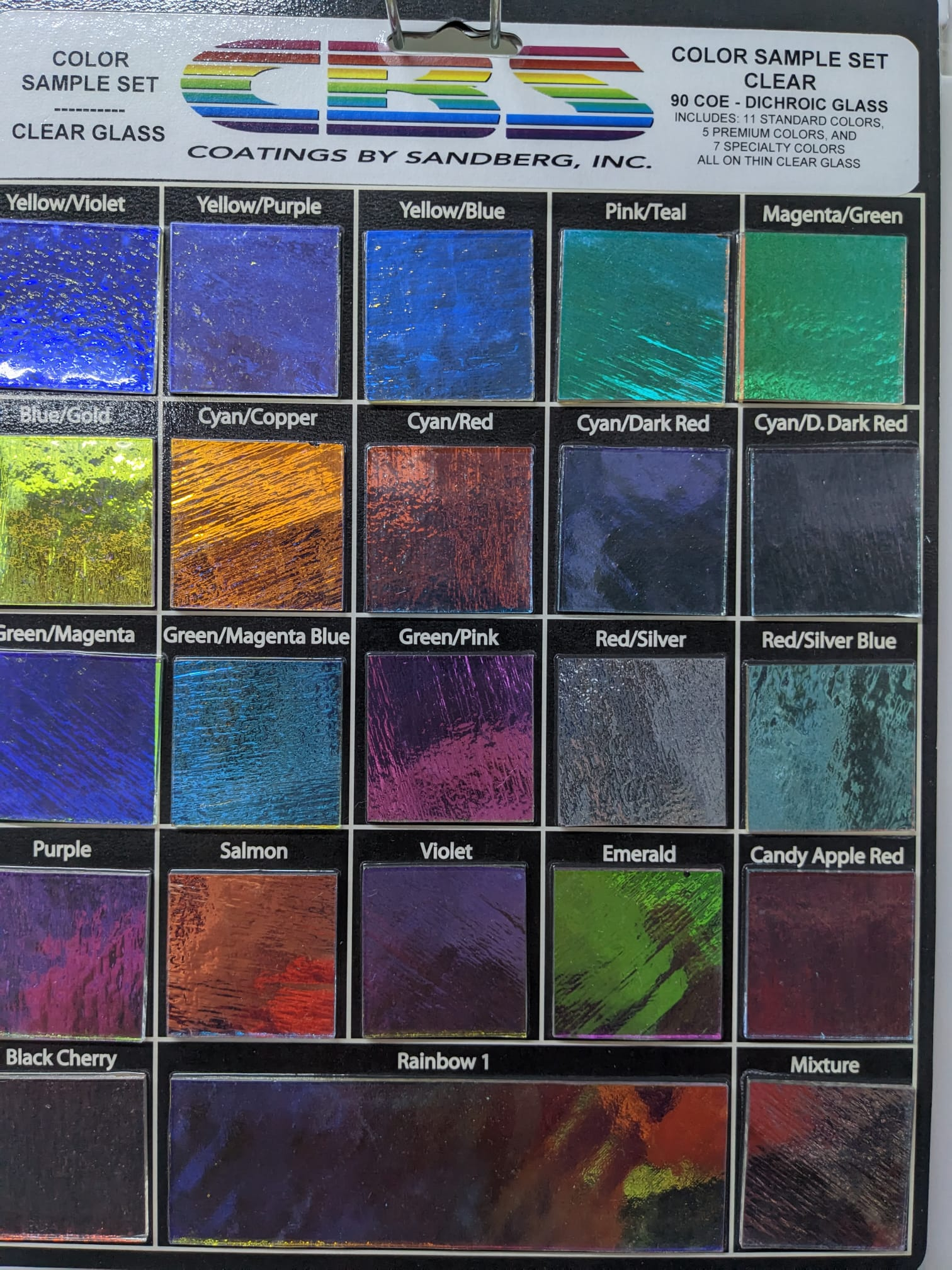 Dichroic B1101-50 clear sample set solid color COE90 Dichroic B1101-50 clear sample set solid color COE90
