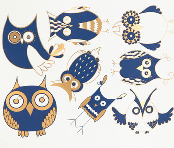 Fusing Decal Eulen Blau+Gold